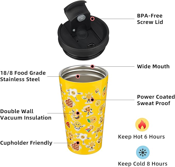 BJPKPK 18oz Insulated Tumbler With lid And Straw Stainless Steel Tumblers Travel Coffee Mug Reusable Thermal Cup,Hawaii Fruits Yellow