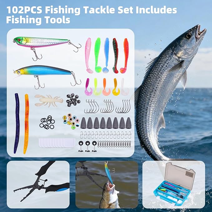 Jaylene 16.5Inch Fishing Backpack with Tackle Boxes, Fishing Backpack with Rod Holder, Waterproof Sling Tackle Bag For Gear With Lures, Pliers, Fish Lip Gripper Gifts for Men