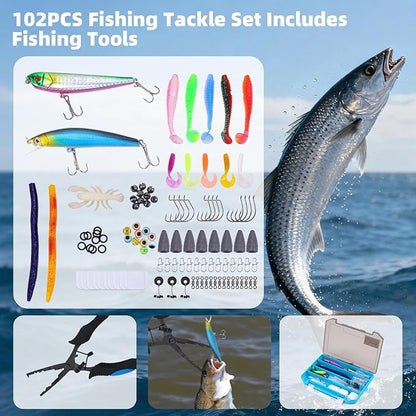 Jaylene 16.5Inch Fishing Backpack with Tackle Boxes, Fishing Backpack with Rod Holder, Waterproof Sling Tackle Bag For Gear With Lures, Pliers, Fish Lip Gripper Gifts for Men