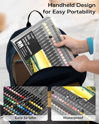 JusArt 48 Colors Dual Tip Acrylic Paint Pens Markers, Brush and Fine Tip, Premium Paint Pens for Wood, Canvas, Egg, Stone, Fabric, Rocks, Metal, Glass, Ceramic, DIY Crafts Making Art Supplies Gifts