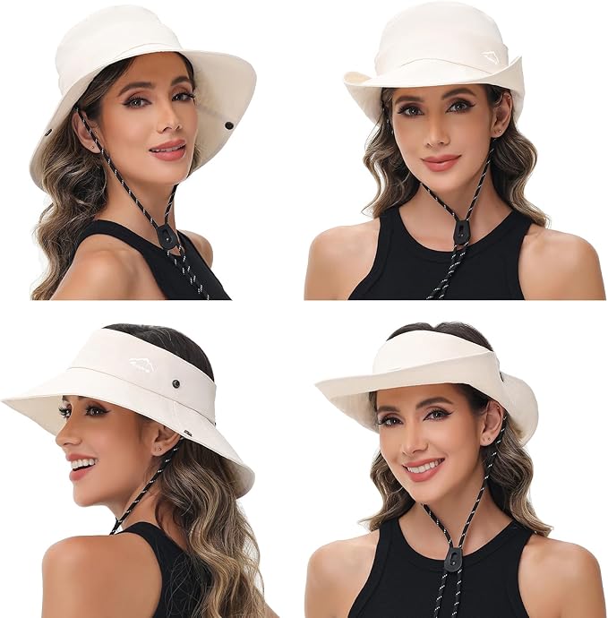Sun Hats for Women Bucket Hat UV Protection Fishing Hat Wide Brim Safari Hats 2 in 1 Zip-Off Sun Visor Hats UPF 50+
