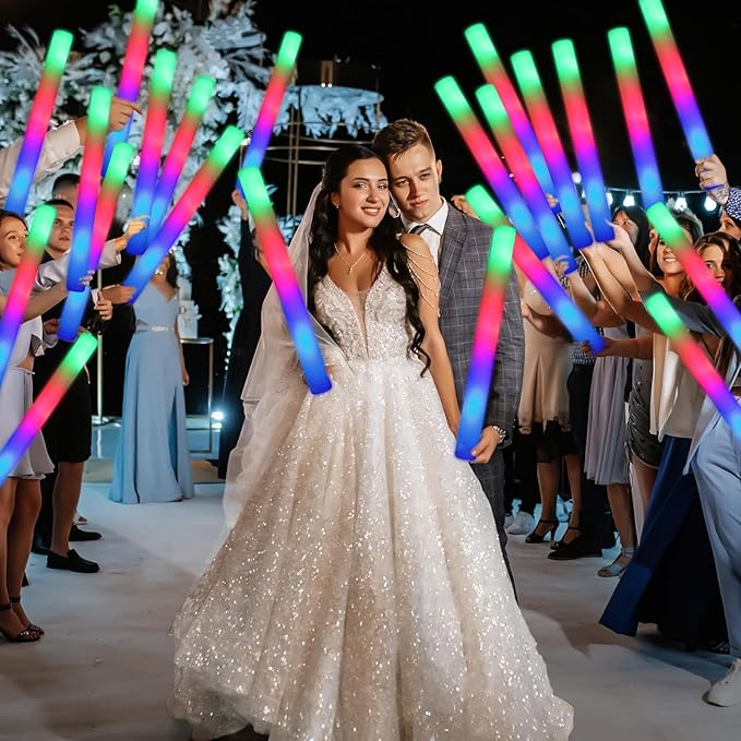 155 Foam Glow Sticks Bulk, Foam Light Up Sticks, Bulk Glow Sticks, LED Foam Sticks with 3 Mode Colorful Flashing,Glow in the Dark Party Supplies for Wedding, Birthday, Concert, Raves, New Year