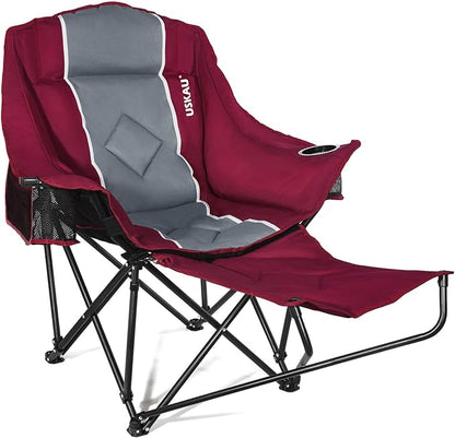 Camping Chair with Removable Footrest, Oversized Outdoor Chair with Headrest & Cup Holders, 400lb Capacity Lawn Chair for Sports Backyard Fishing