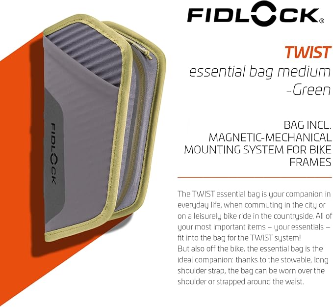 FIDLOCK Twist Essential Bag with Bike Base | Optimized for Bike’s Frame Triangle | Splash-Proof Material Closure | Additional Compartments Inside and Outside | Green | Medium