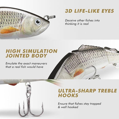 GOTOUR Fishing Lures for Freshwater or Saltwater, Easy to Use for Family Fishing Beginner and Pros, Most Lifelike Jointed Swimbait，Slow Sinking Bass Pike Panfish Walleye Lures, Fishing Gifts for Men
