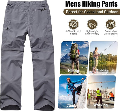 Mens Hiking Convertible Pants Quick Dry Waterproof Zip Off Lightweight Cargo Safari Fishing Work Pants Trousers with Belt