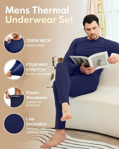 CL convallaria Thermal Underwear for Men Long Johns Fleece Lined Hunting Gear Set Base Layer for Cold Weather XS-4XL