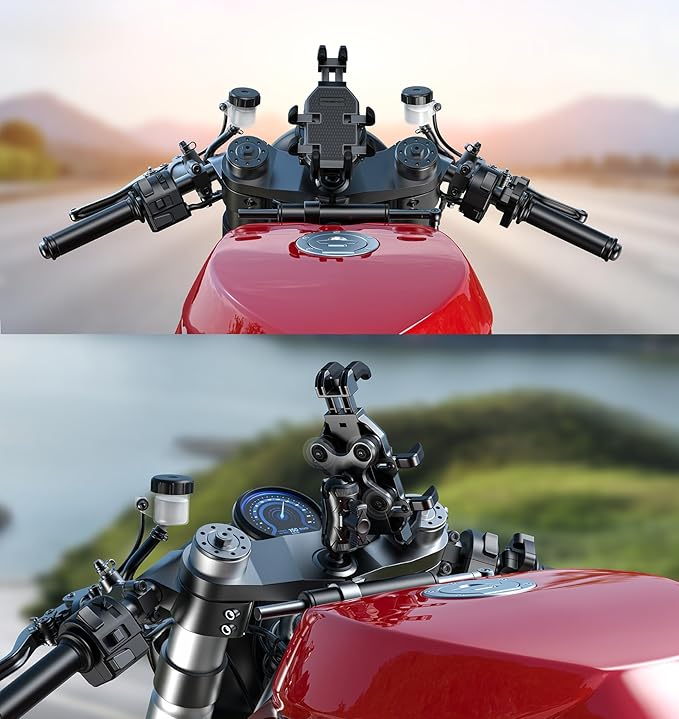 Motorcycle Fork Stem Phone Mount [Vibration Dampener] [Anti-Shake] One-Handed Operation Motorcycle Cell Phone Holder, Fit 12mm-25.4mm Diameter Fork Stem Tube, for 5.4"-7.2" Smartphone