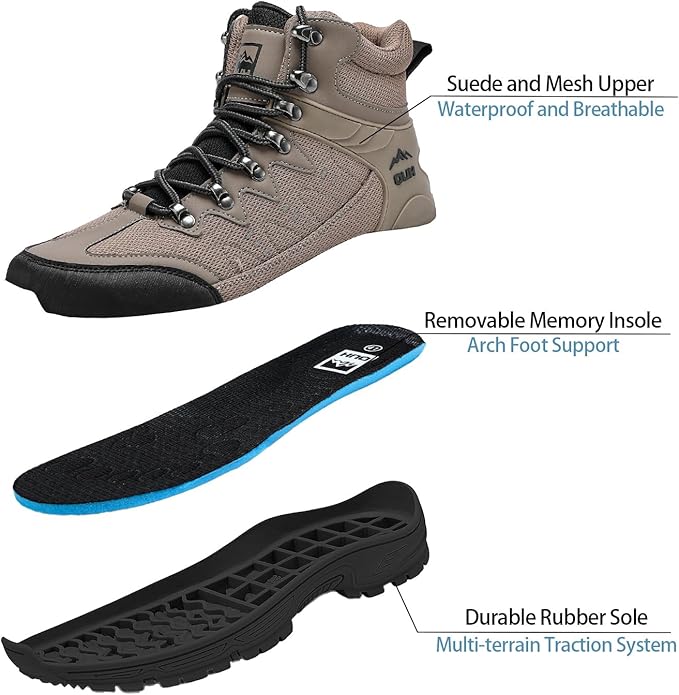 QUH Men's Outdoor Hiking Shoes Breathable Waterproof Non-Slip Mid-Cut Sports Shoes for Fitness, Outdoor Camping, Walking