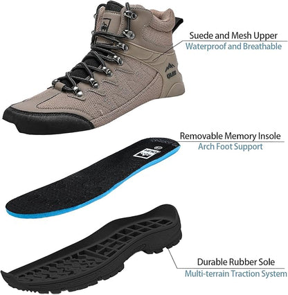 QUH Men's Outdoor Hiking Shoes Breathable Waterproof Non-Slip Mid-Cut Sports Shoes for Fitness, Outdoor Camping, Walking