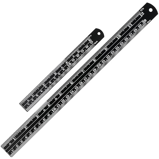 Mr. Pen- Steel Rulers, 2 Pcs, 6" and 12", Black, 6 Inch Ruler Metal Rulers, Small Metal Ruler 6 Inch Metal Ruler Thin Flat, Stainless Steel Ruler 12 Inch, Centimeter Ruler, Steel Ruler 12 Inch