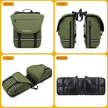 Bike Bag Accessories Panniers for Bicycle Rear Rack Bag 36L Waterproof Mountain Electric Bike Saddle Bag for Cycling Traveling Commuting Green