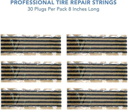 CKAuto 30pcs 8" Black Tire Repair Strings, Automotive Tool Tire Repair Plugs for Tubeless Off-Road Tires Car, Bike, ATV, UTV, Wheelbarrow, Mower