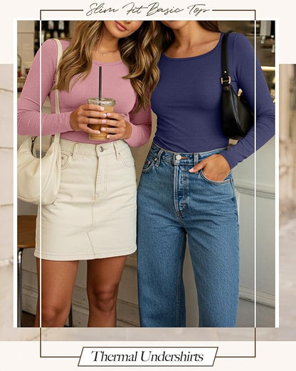 Neer 3 Pack Women's Thermal Shirts Long Sleeve Crew Neck Fleece Lined Undershirts Slim Fit Basic Tops Winter Base Layer