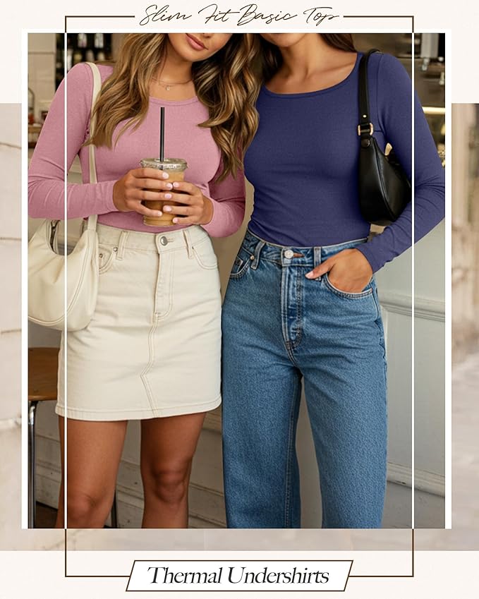 Neer 3 Pack Women's Thermal Shirts Long Sleeve Crew Neck Fleece Lined Undershirts Slim Fit Basic Tops Winter Base Layer