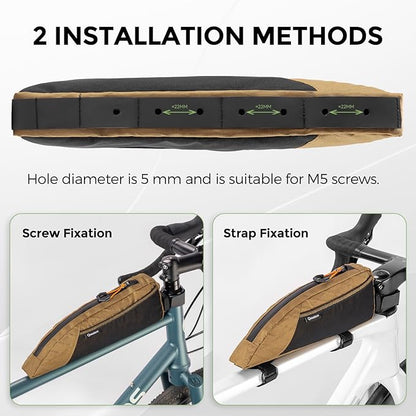 ROCKBROS Top Tube Bike Bag for Cycling, Bicycle Frame Bag for Bikepacking, Waterproof Bike Storage Bag, Cycling Accessories for Road Mountain Gravel Electric Bike (Khaki)