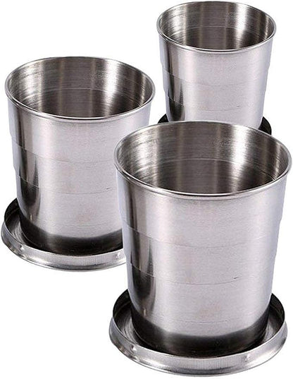 Guyuyii 3 Pack Collapsible Cups – Stainless Steel Collapsible Cup with Lid and Keychain for Camping, Hiking, Outdoor Activities, and Daily Use – 3 Sizes (75ml, 150ml, 240ml)