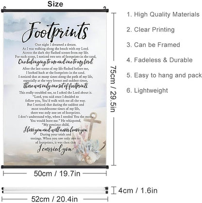Footprints in the Sand Religious Canvas Wall Art Posters, Inspirational Beach Sunset Poem Print Poster (Black Axis 20x30inch, Footprints(6))