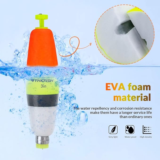 THKFISH Fishing Bobbers 5PCS EVA Foam Round Floats Red/Green Snap-On Spring Fishing Buoy Accessories for Freshwater Saltwater