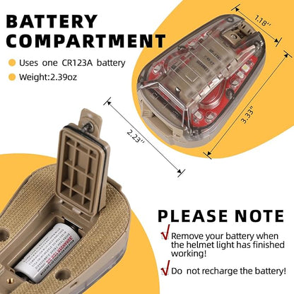 Tactical Helmet Light,4 Modes Visible LED IR Constant-on/Strobe,Waterproof Ladybird Lamp Survival Signal Light for Outdoor Sports Survival Signal Light,1*CR123A Battery Included.
