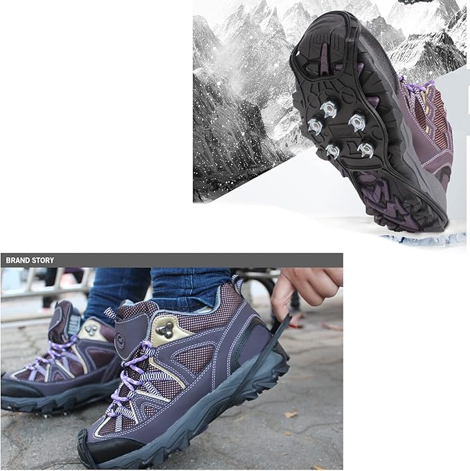 Walk Traction Cleats,Ice Cleats Anti Slip Crampons Rubber Spikes Ice Snow Grippers for Boots and Shoes for Winter Walking on Snow and Ice Climbing Hiking Mountaineering 2PCS for Man and Woman