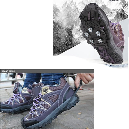 Walk Traction Cleats,Ice Cleats Anti Slip Crampons Rubber Spikes Ice Snow Grippers for Boots and Shoes for Winter Walking on Snow and Ice Climbing Hiking Mountaineering 2PCS for Man and Woman