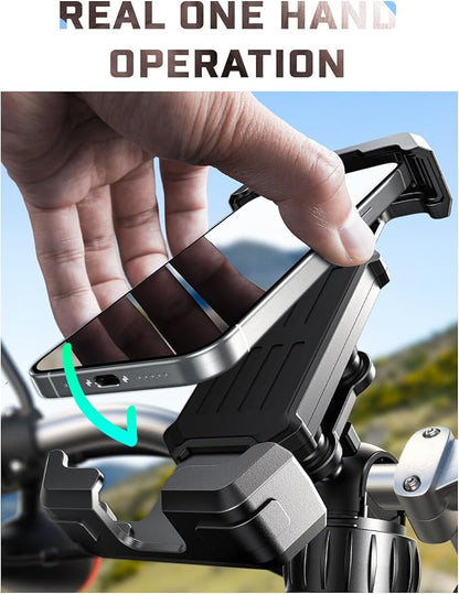 LISEN Bike Phone Holder, [Anti-Vibration] Motorcycle Phone Mount, Bicycle Phone Holder, Handlebar Phone Mount, Scooter Ebike Accessories, Bicycle Accessories, for iPhone Samsung Google Pixel, Black