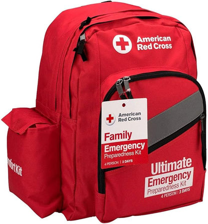 American Red Cross Officially Licensed Product |3-Day Emergency Preparedness Deluxe Backpack | 72 Hour Survival Supplies for 4 People | Water, Phone Charger, Blanket, Food
