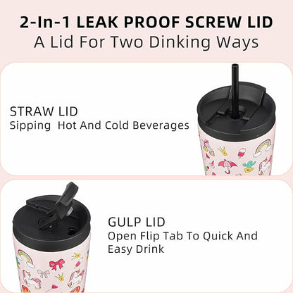 BJPKPK 22oz Insulated Tumbler With lid And Straw Stainless Steel Tumblers Travel Coffee Mug Reusable Thermal Cup,Unicorns