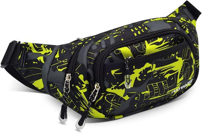 Crossbody Fanny Pack for Men, 5-Zipper Pockets Waist Bag, Belt Bag for Running Cycling Travel Walking Hiking Fishing Camping Green