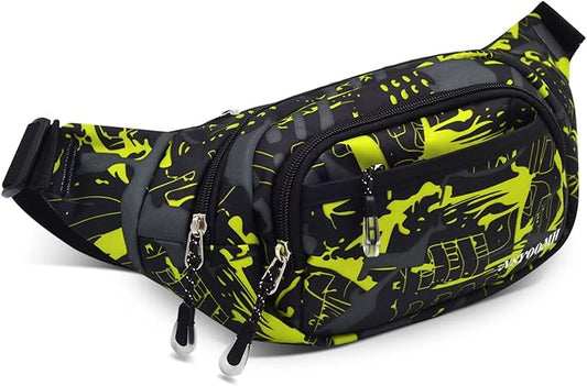 Crossbody Fanny Pack for Men, 5-Zipper Pockets Waist Bag, Belt Bag for Running Cycling Travel Walking Hiking Fishing Camping Green