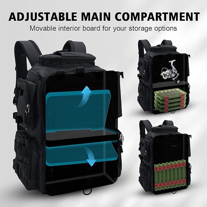 Goture Fishing Backpack with 4 Tackle Boxes,45L 600D Tackle Backpack with Rod Holders,8 Lure Pockets,Rain Cover,Large Fishing Bag Saltwater Gear Storage Bag for Camping Hiking