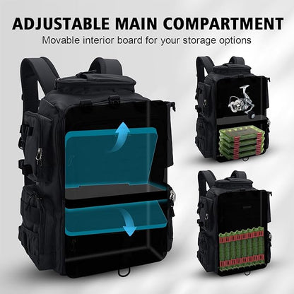 Goture Fishing Backpack with 4 Tackle Boxes,45L 600D Tackle Backpack with Rod Holders,8 Lure Pockets,Rain Cover,Large Fishing Bag Saltwater Gear Storage Bag for Camping Hiking