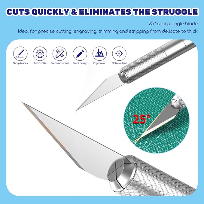 10Pcs Silver Exacto Knife Bulk Set, Stainless Steel Precision Hobby Knifes with Non-slip Handle and Protective Covers for Pumpkin Carving Scrapbooking, Model Buliding, Trimming, Cutting