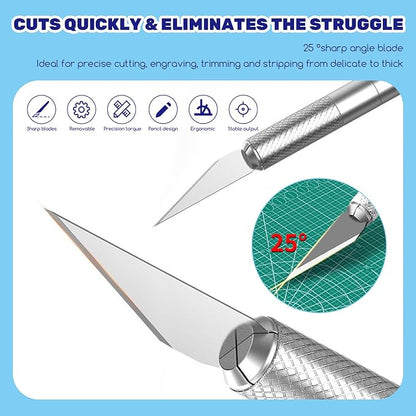 10Pcs Silver Exacto Knife Bulk Set, Stainless Steel Precision Hobby Knifes with Non-slip Handle and Protective Covers for Pumpkin Carving Scrapbooking, Model Buliding, Trimming, Cutting