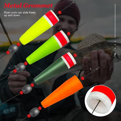 Fishing Bobbers Floats Set Weighted Fishing Bobbers for Fishing, Foam Snap on Float Weighted Bobbers Push Button Spring Fishing Floats Fishing Bobbers Assortment for Catfish