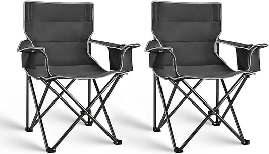 2 Pack Camping Chair Folding Heavy Duty with Cup Holder & Cooler Bag, Oversized Portable Lawn Chair for Adults, Tall and Lightweight, 300 lbs Capacity, for Beach, Fishing, Sports, Travel