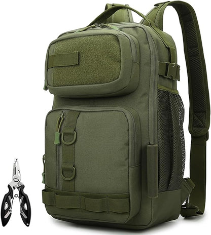 Fishing Backpack - Tackle Sling Bag- Fishing Gear Bags with Rod Holder and Fish Plier (Green)