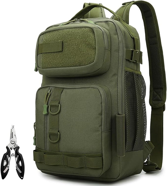 Fishing Backpack - Tackle Sling Bag- Fishing Gear Bags with Rod Holder and Fish Plier (Green)