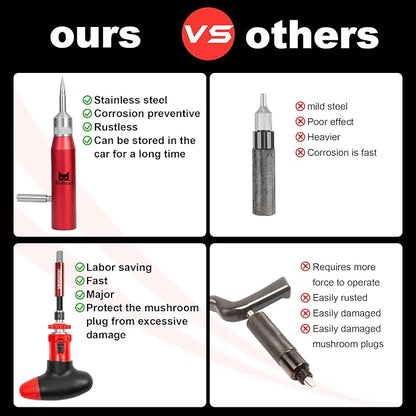 Richcat Tubeless Tire Puncture Repair Kit with Mushroom Plug, Repairs punctures and Flat Tires for Motorcycles, Cars, Trucks, ATVs and Tractors