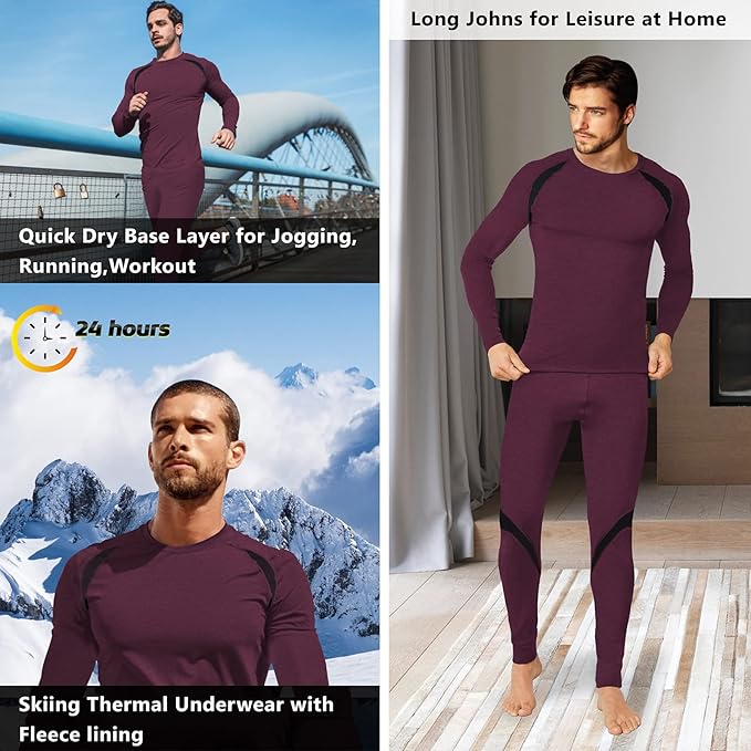 Muezna Men's Thermal Top and Bottom Set Underwear Long Johns Base Layer with Soft Fleece Lined