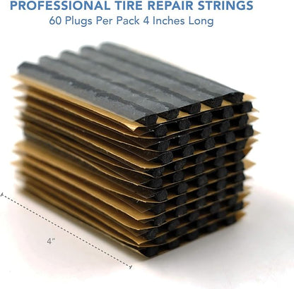 CKAuto 60pcs 4" Black Tire Repair Strings, Automotive Tool Tire Repair Plugs for Tubeless Off-Road Tires Car, Bike, ATV, UTV, Wheelbarrow, Mower