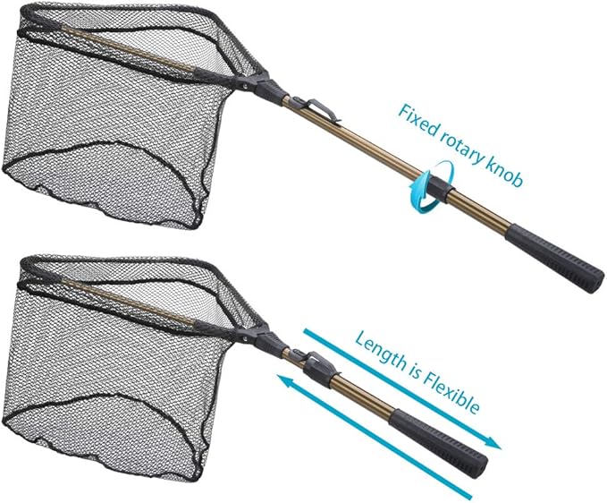 YVLEEN Folding Fishing Net - Foldable Fish Landing Net Robust Aluminum Telescopic Pole Handle and Nylon Mesh 16inch Hoop Size