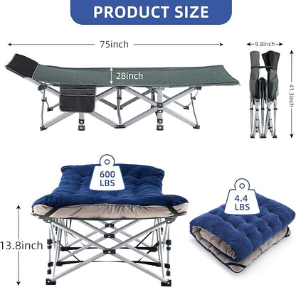 Camping Cot, Sleeping Cots for Adults, Portable Camping cots with Mattress, Pillow and Carry Bag, 1200D Double Layer Oxford, 600 LBS Weight Capacity Cots for Sleeping (Blue)