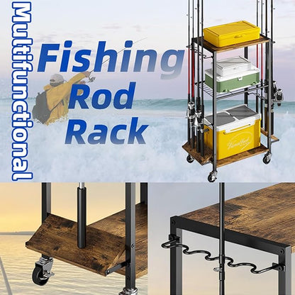 ZHOOGE Fishing Rod Holders for Garage, Fishing Pole holders Fishing Pole Rack Holds up to 8 Rods and Reel Combos, Fishing Gear Equipment Organizer Storage Solution for Garage Basement or Indoor