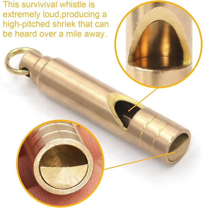 Brass Survival Whistle, 125 dB Loud Emergency Whistle with Lanyard for Hiking, Camping, Pet Training, and Coaching
