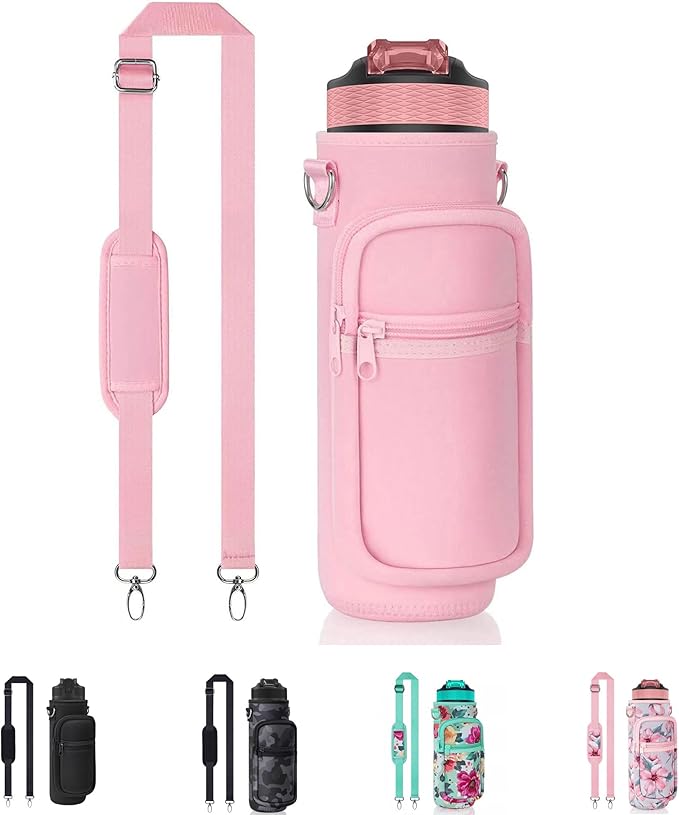 Insulated Water Bottle Holder Sling Bag with Phone Pocket, Adjustable Crossbody Strap for Walking, Hiking, Camping, Fishing