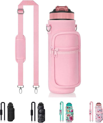 Insulated Water Bottle Holder Sling Bag with Phone Pocket, Adjustable Crossbody Strap for Walking, Hiking, Camping, Fishing