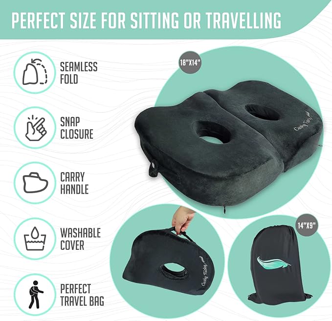 Foldable Sit Bone Seat Cushion - for Sit Bone Pain, Hip, Butt, Ischial Tuberosity, Hamstrings, and Sciatica Pain Relief - for Home, Office, and Driving…