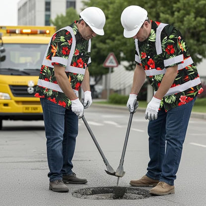 High Visibility Hawaiian Shirt for Men Tropical Shirts Custom Name Floral Outfit Reflective Safety Workwear